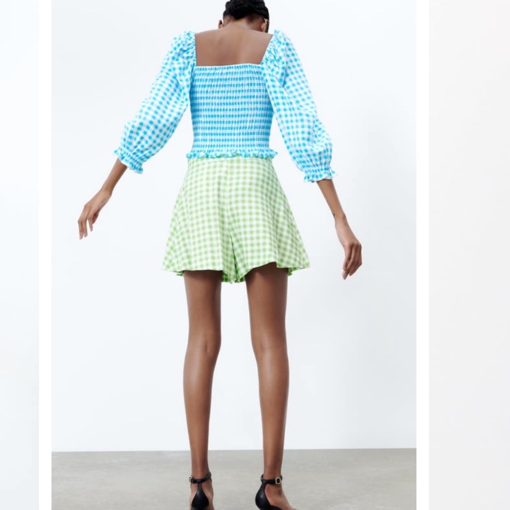 Zara green white Gingham skorts - Picture 5 of 11